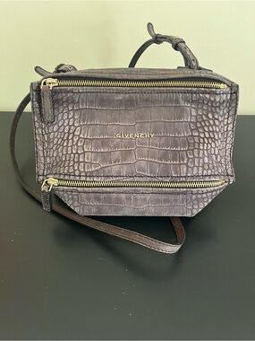 Givenchy Croc-Embossed Crossbody Pandora Bag in Grey